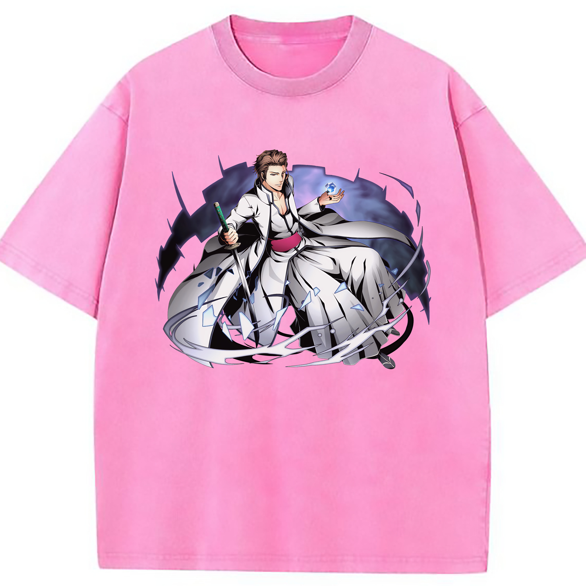 （画像用） ブリーチ 藍染 惣右介（あいぜん そうすけ） BLEACH Aizen Sousuke 綿100% ヴィンテージ風 半袖Tシャツ（フロントプリント）